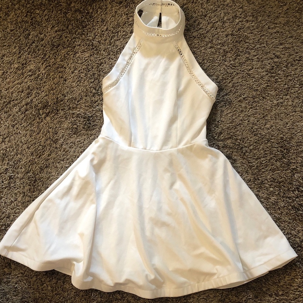 B. Smart White Halter Fit & Flare Prom Dress